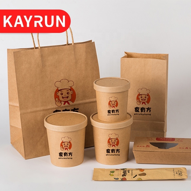 Custom Print paper lunch bowl disposable 24oz soup bowls food kraft paper salad bowls with lid