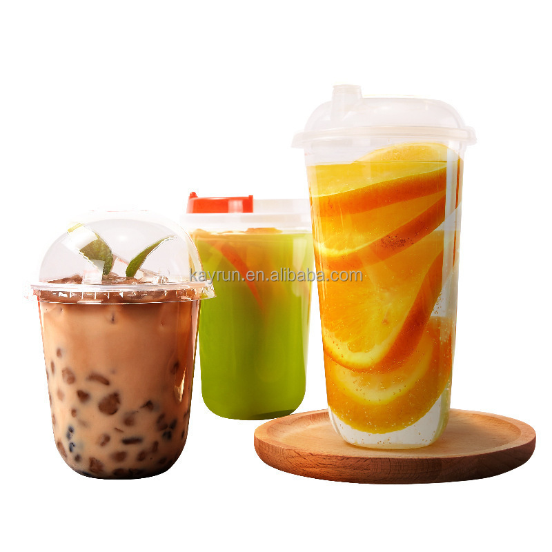 Hot sale 16 oz 500ml 24oz 700ml  bubble boba tea U Shape PP Cup Disposable Logo Printed Clear milk shake plastic Cups