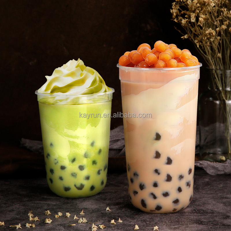 Hot sale 16 oz 500ml 24oz 700ml  bubble boba tea U Shape PP Cup Disposable Logo Printed Clear milk shake plastic Cups