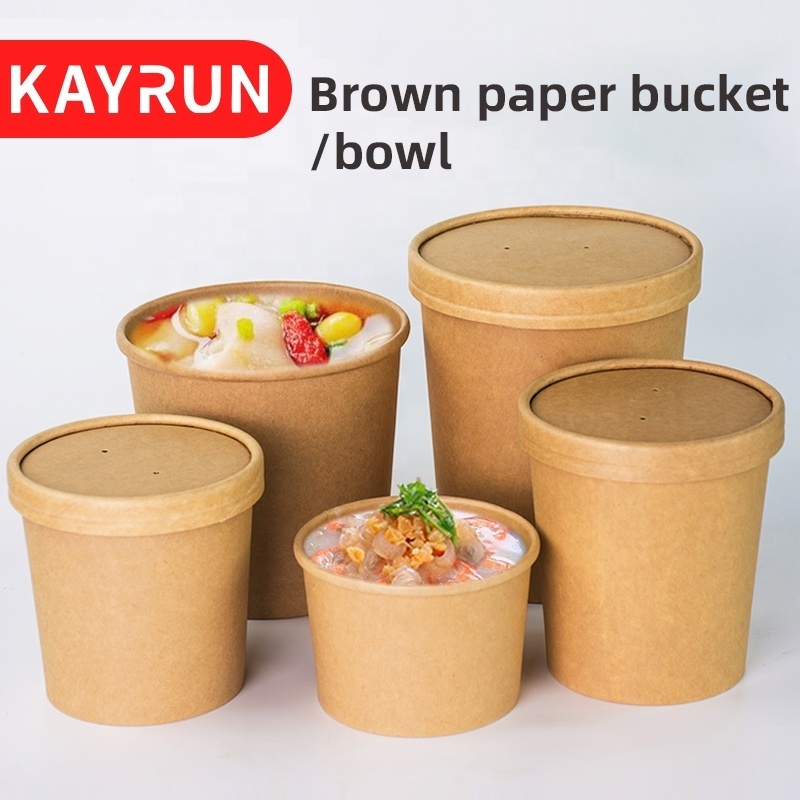 Custom Print paper lunch bowl disposable 24oz soup bowls food kraft paper salad bowls with lid