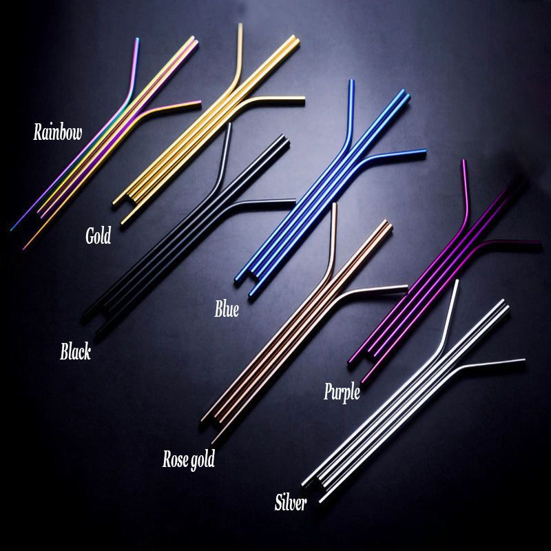 Wholesale Customized logo 6mm 8mm 12mm Reusable Metal straw 304 Stainless Steel Drinking Straws set with Brush