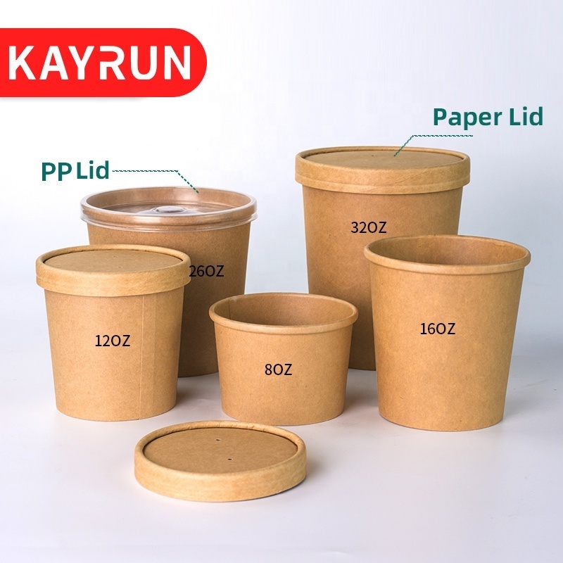 Custom Print paper lunch bowl disposable 24oz soup bowls food kraft paper salad bowls with lid