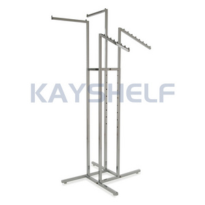 Display Fixtures 4-Way Garment Rack with Straight / Slanted Adjustable Arms for Clothing Stores