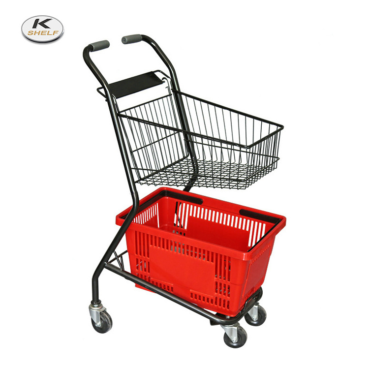 Retail Used Supermarket 2 Tier Shopping Trolley with Double Basket for Sale