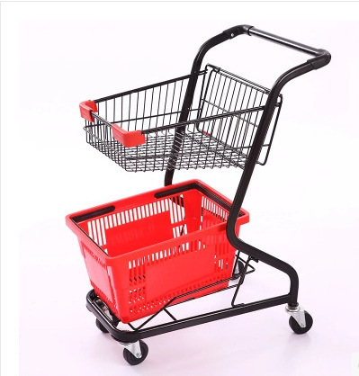 Retail Used Supermarket 2 Tier Shopping Trolley with Double Basket for Sale