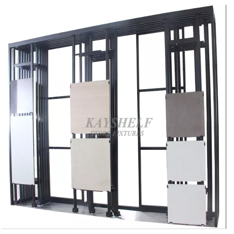 Adjustable ceramic floor marble granite stone tile sliding display racks for retail store