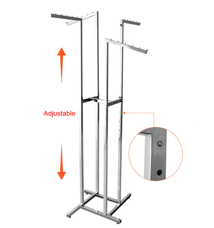 Display Fixtures 4-Way Garment Rack with Straight / Slanted Adjustable Arms for Clothing Stores