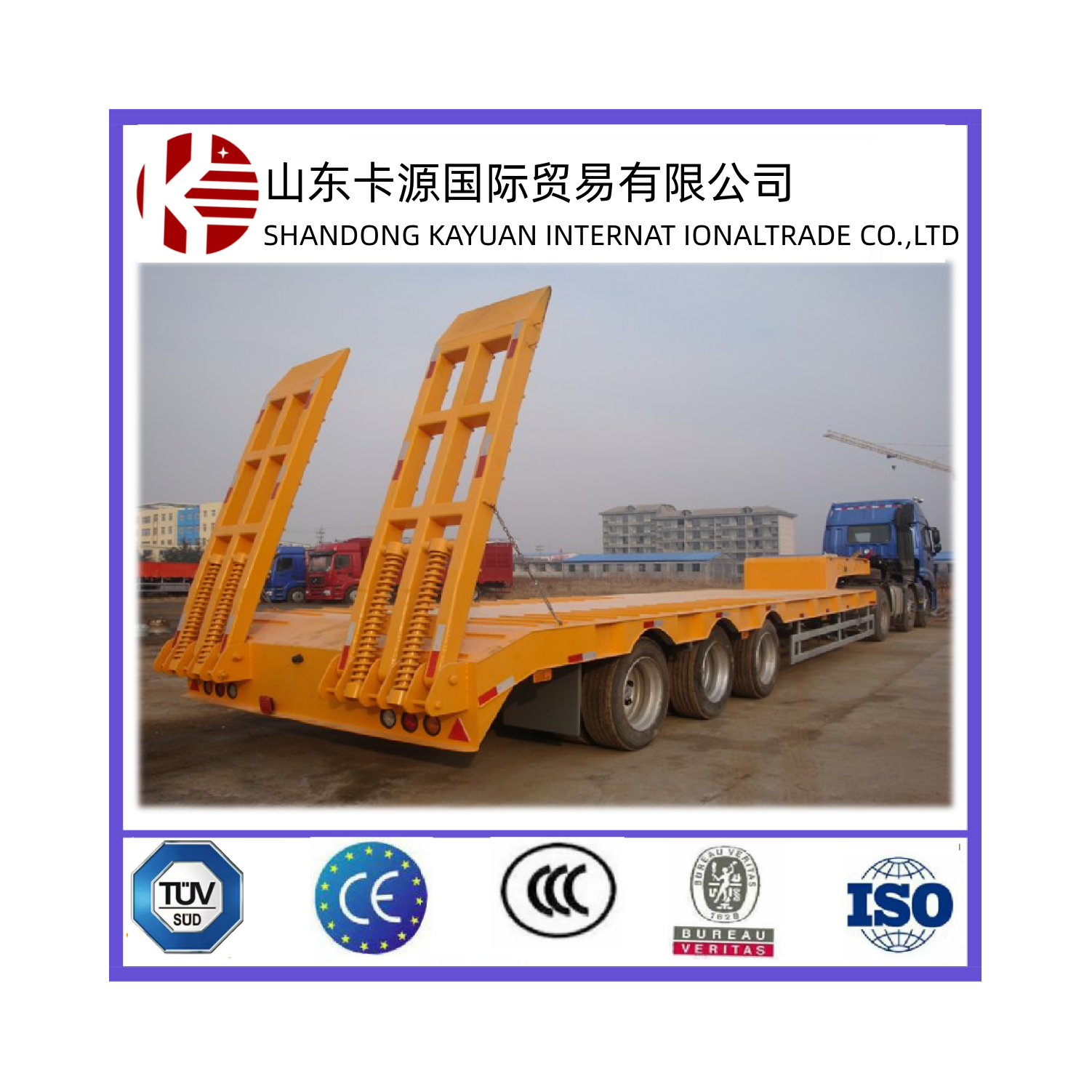 50ton Max Payload 3 Axles Lowbed Semi Truck Trailer for Sale Steel 3 Axle Low Bed Semi Trailer Semi-trailer Standard 28 Ton