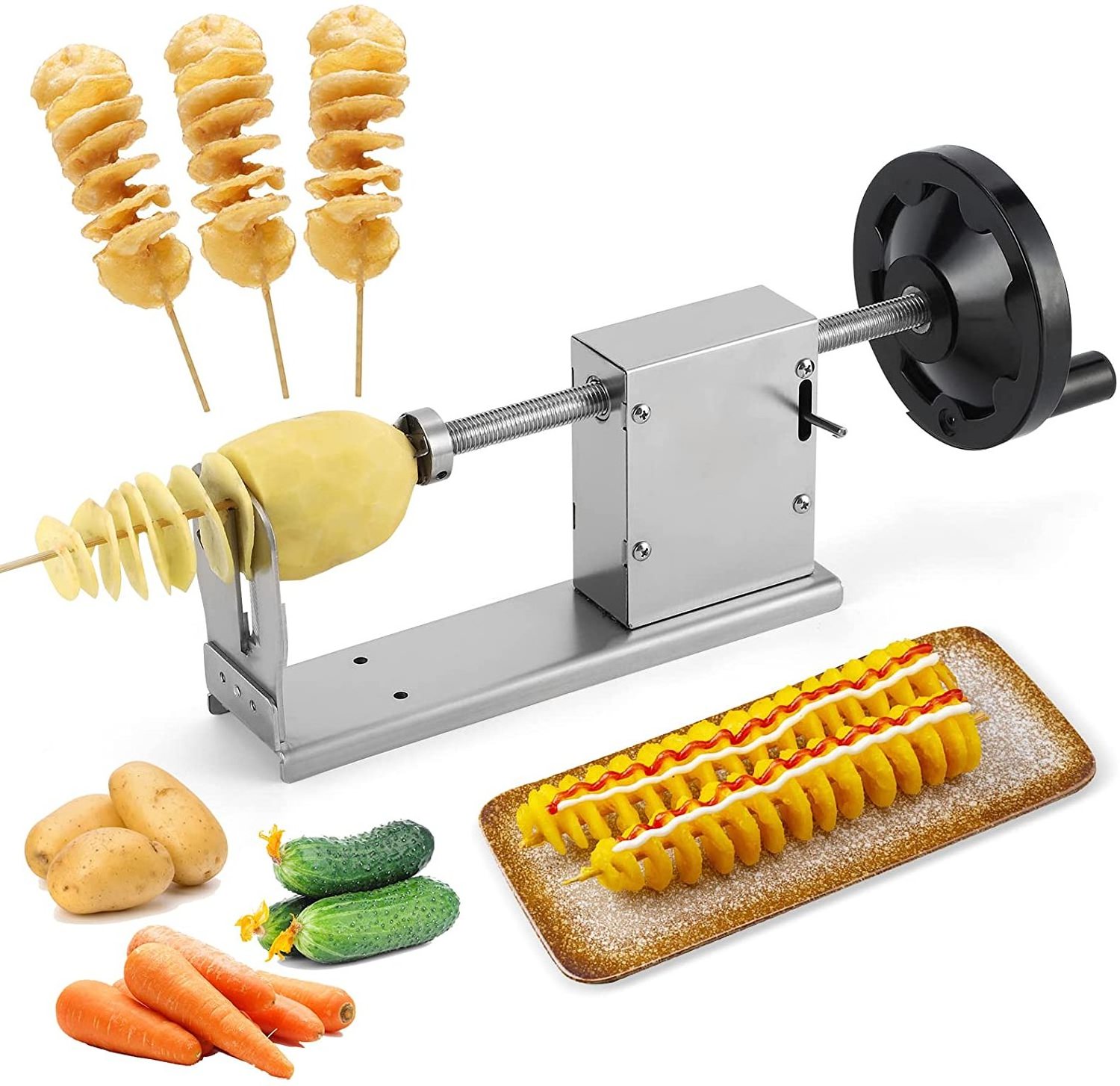 Hand Potato Curly Fry Cutter/Stainless steel Twisted Potato Hot Dog Spiral Slicing Machine Carrot Tornado Cutter