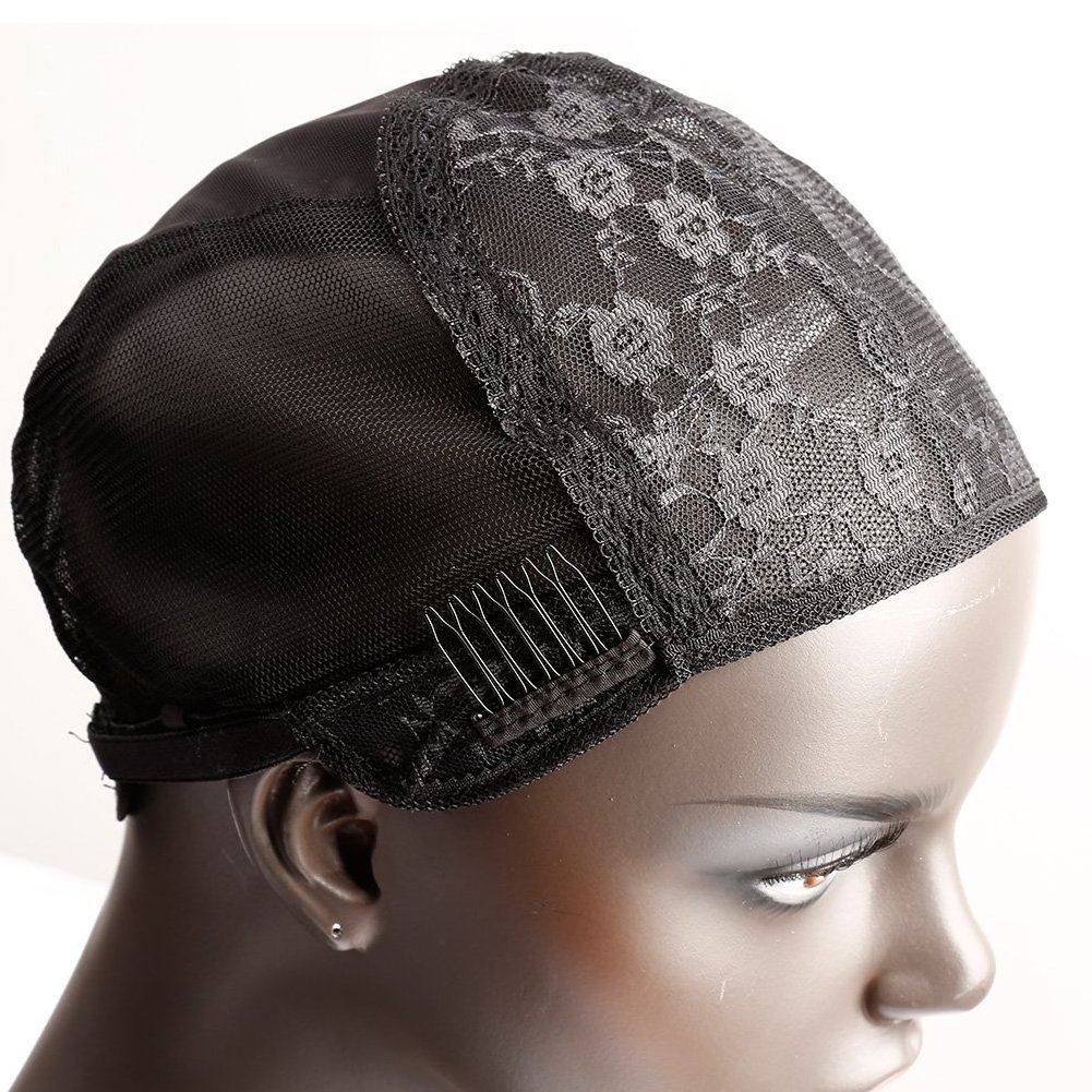 Kbeth Hair Glueless Wig Caps for Women Making Wig with Combs and Adjustable Straps Swiss Lace Black Medium Size