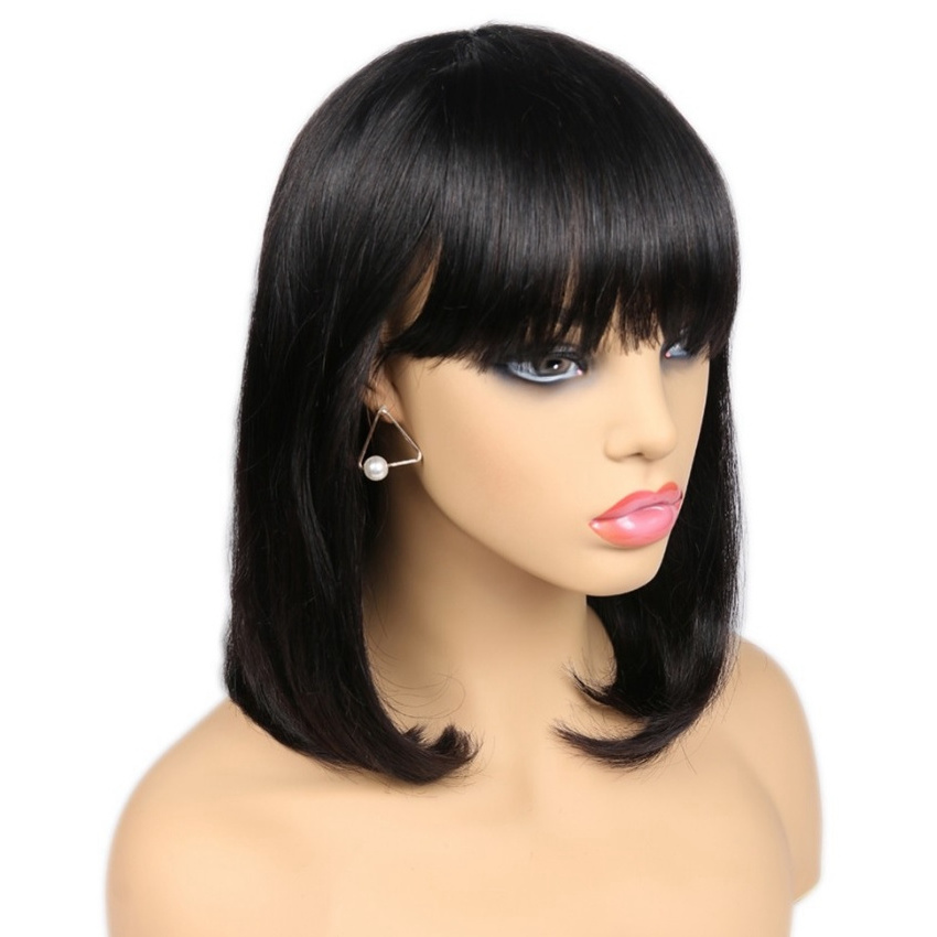 Kbeth Machine Made Human Hair Wig Without Lace Very Cheap Price Short Straight Sewing Machine Work Making Bob Wigs With Bangs