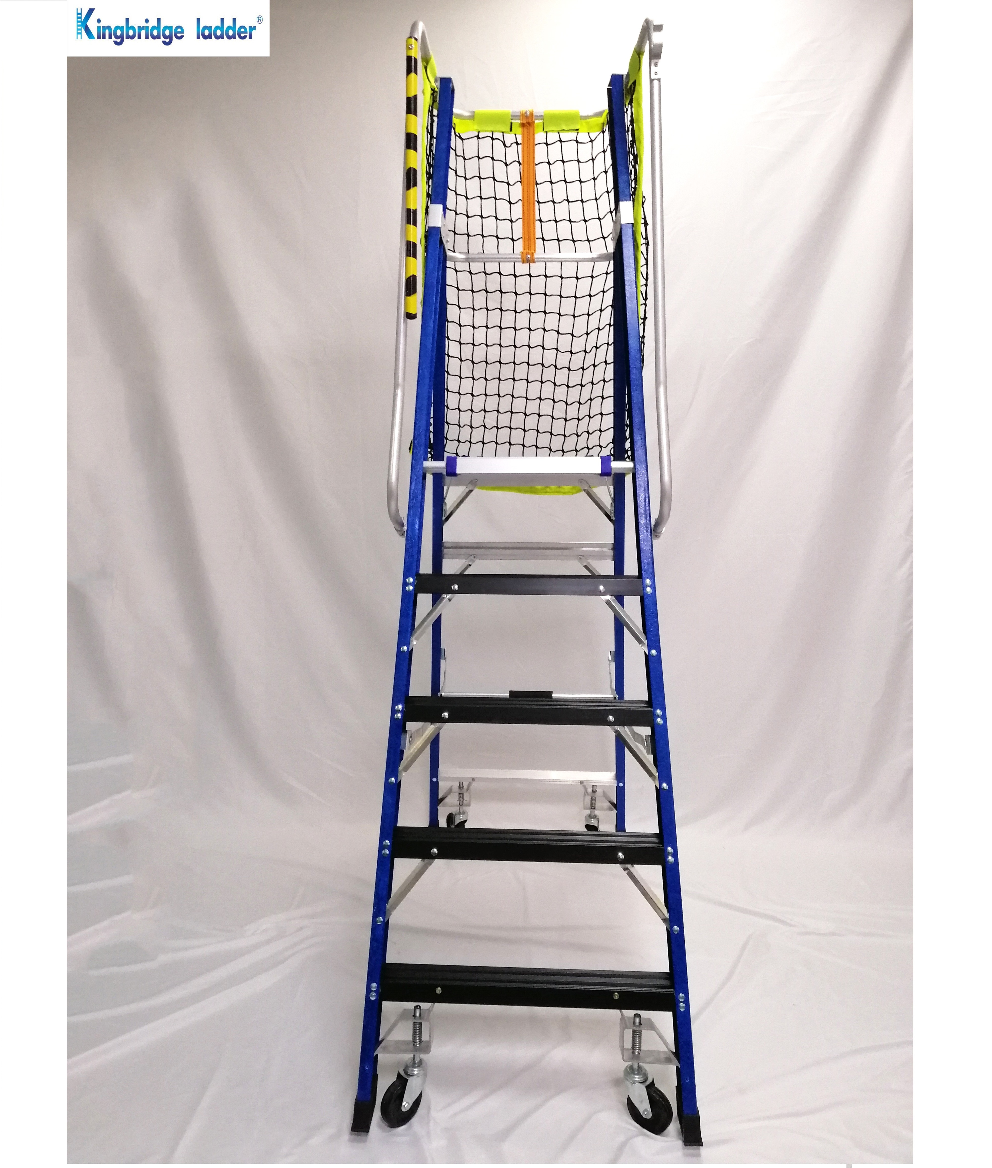 Industrial  mobile portable Fiberglass platform ladder with handrail