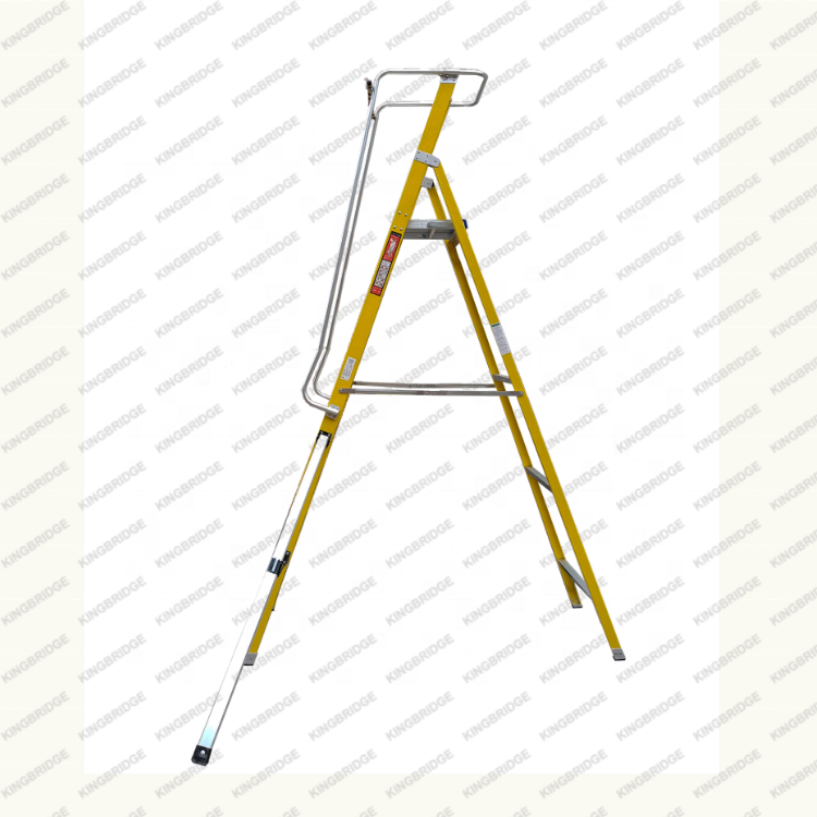 Kingbridge Strength Fiberglass Large Platform Ladder 8 Steps Mobile Safety Yellow FRP Ladder With Handrail and support