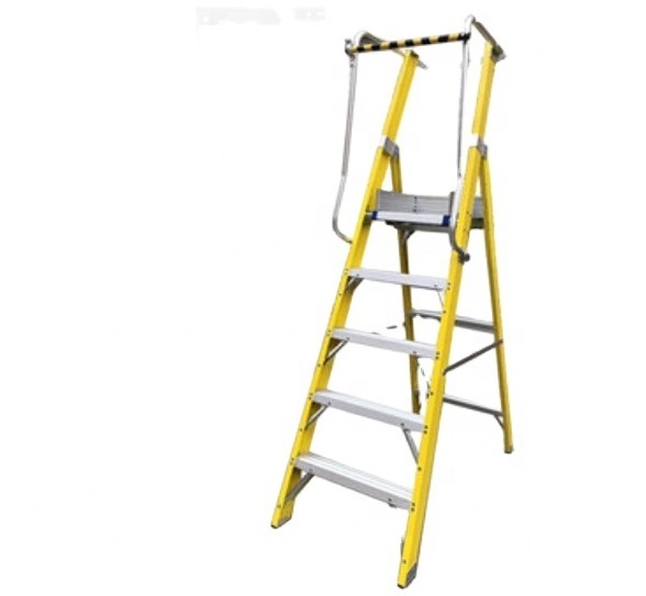 5 steps Mobile safety net  Fiberglass platform ladder with handrail yellow color