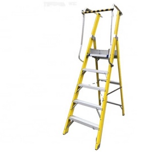 5 steps Mobile safety net  Fiberglass platform ladder with handrail yellow color