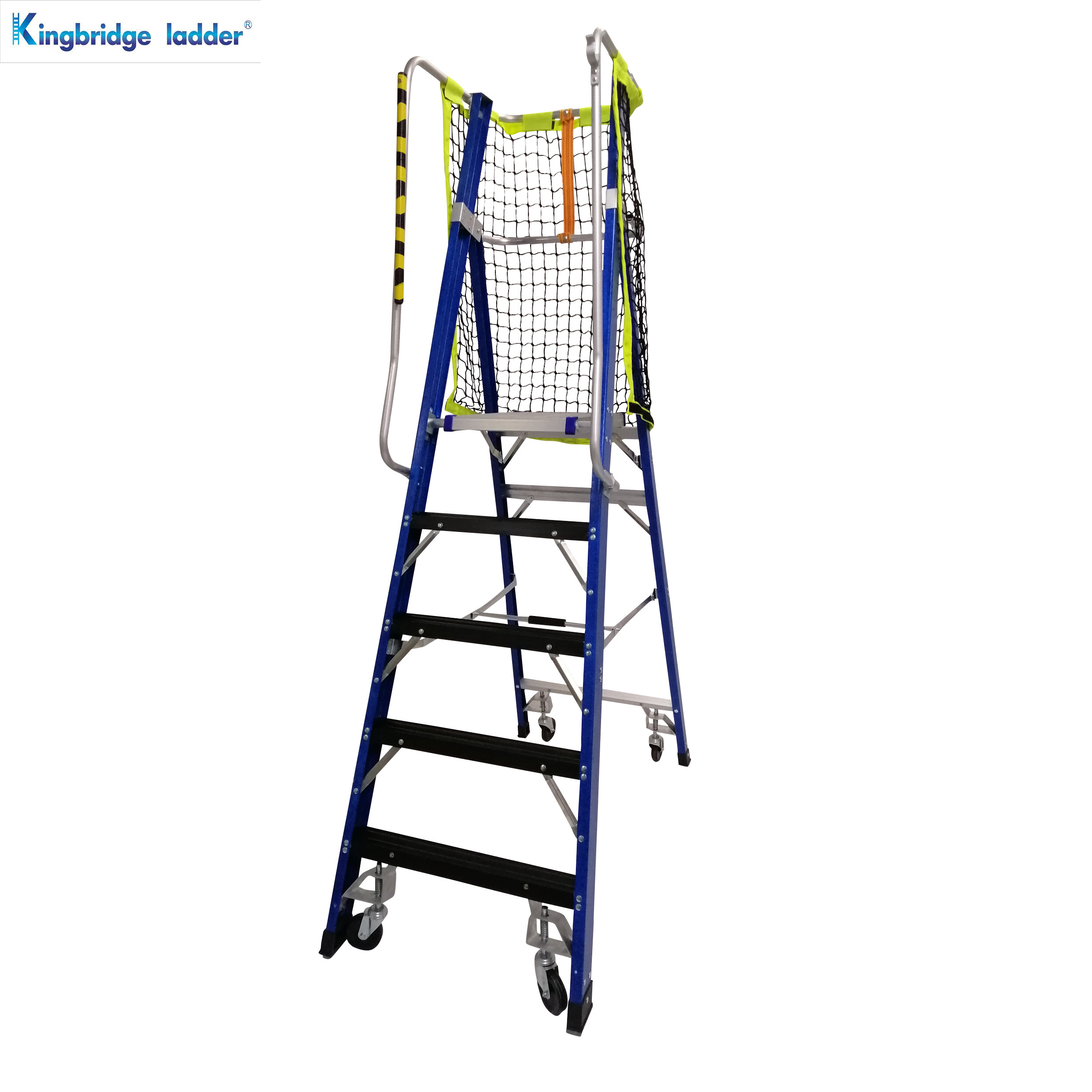 EN131 aluminum Fiberglass platform step ladder with platform and Moving wheels