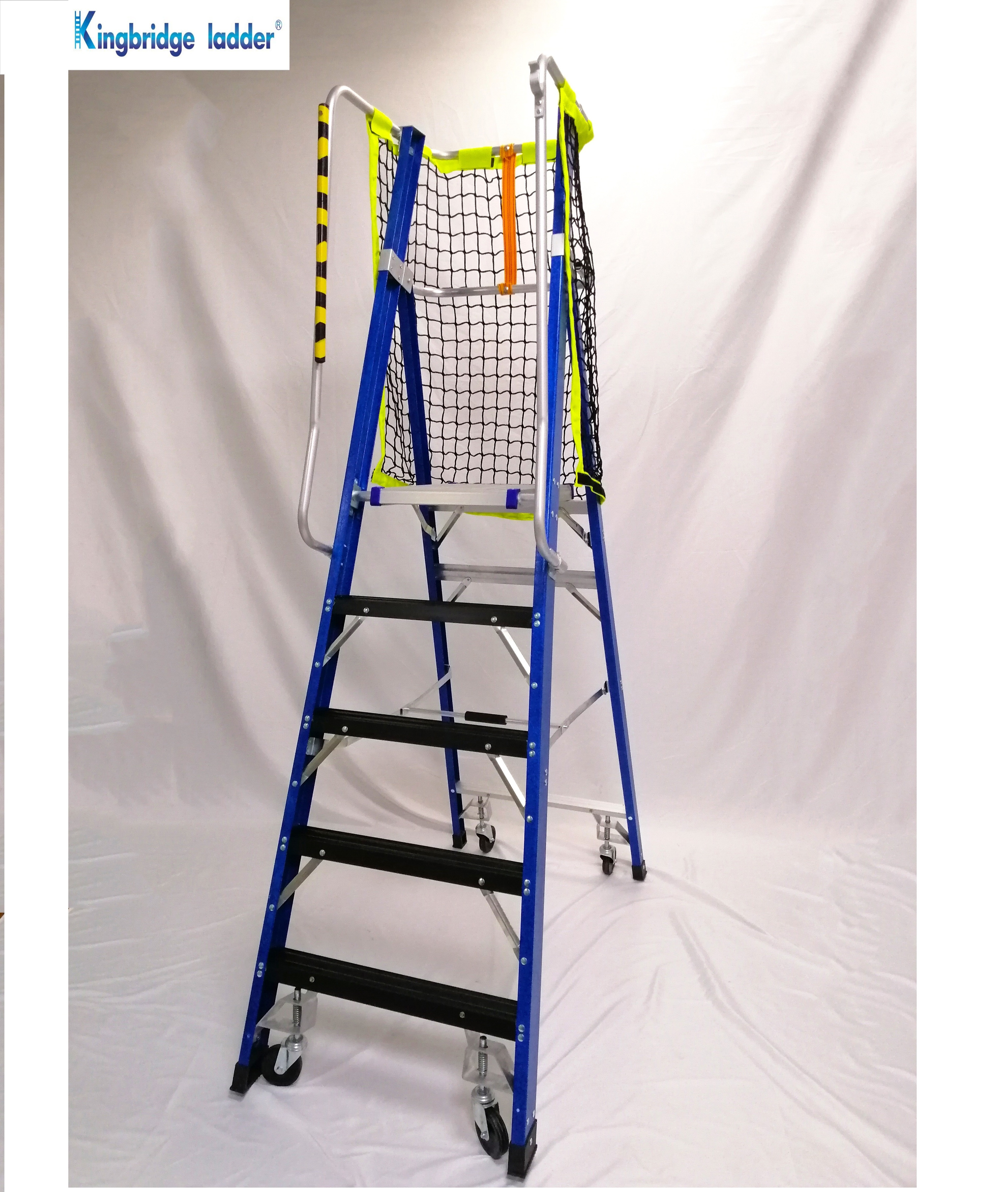 Industrial  mobile portable Fiberglass platform ladder with handrail