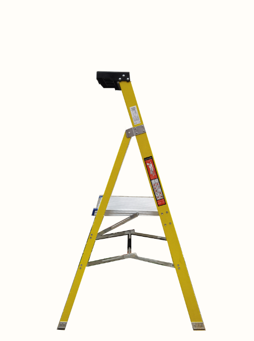 Yellow color full insulation portable fiberglass folding platform ladder with tool tray