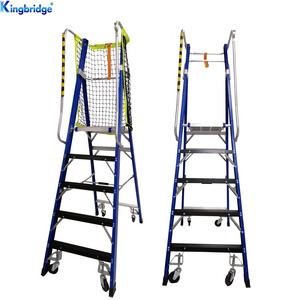 Industrial  mobile portable Fiberglass platform ladder with handrail