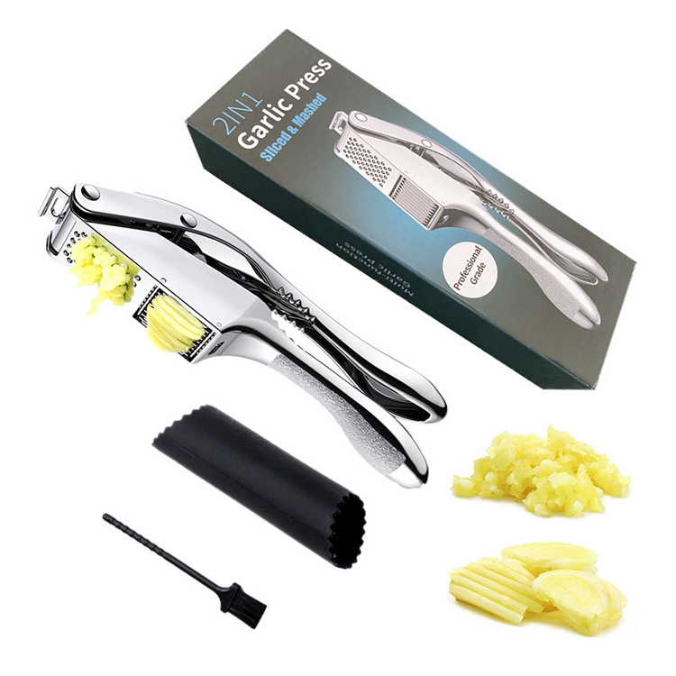 K&B 2 In 1 Multi-functional Garlic Press Chopper Stainless Steel Garlic Crusher Slicer