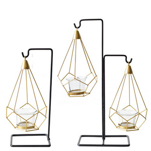 K&B simple design multifunctional gold home decoration ornaments metal iron wall hanging geometric candle holder