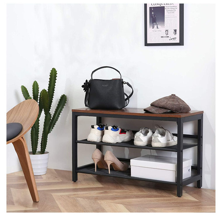 K&B 3-tier metal frame shoes organizer rack with seat shoe rack stand for entryways