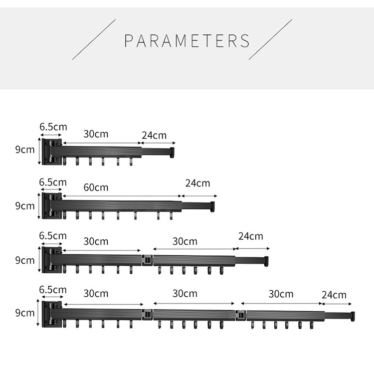 K&B Folding Clothes Hanger Retractable Wall Mount Cloth Drying Rack Space Saving Aluminum Home Laundry Extend Clothes Dying Rack