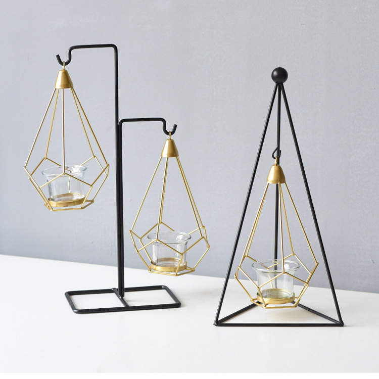 K&B simple design multifunctional gold home decoration ornaments metal iron wall hanging geometric candle holder