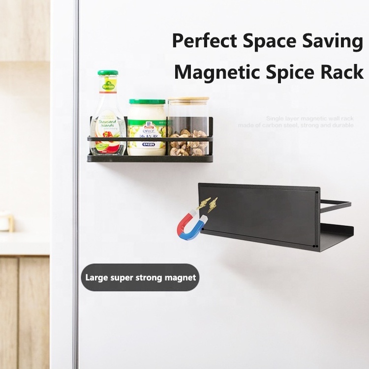 K&B Magnetic Spice Rack Side Jars Seasoning Storage Shelf For Refrigerator Microwave Oven Kitchen Space Saver Hang Organizer