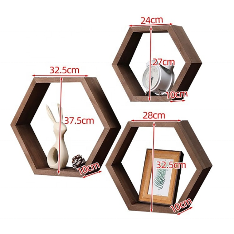 K&B custom 6 pcs set wall shelves mdf painting floating hexagon wooden wall display shelf for home decor