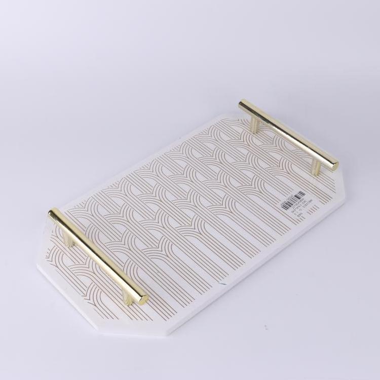 K&B cheap wholesale high quality hot modern wood tray gold metal handle