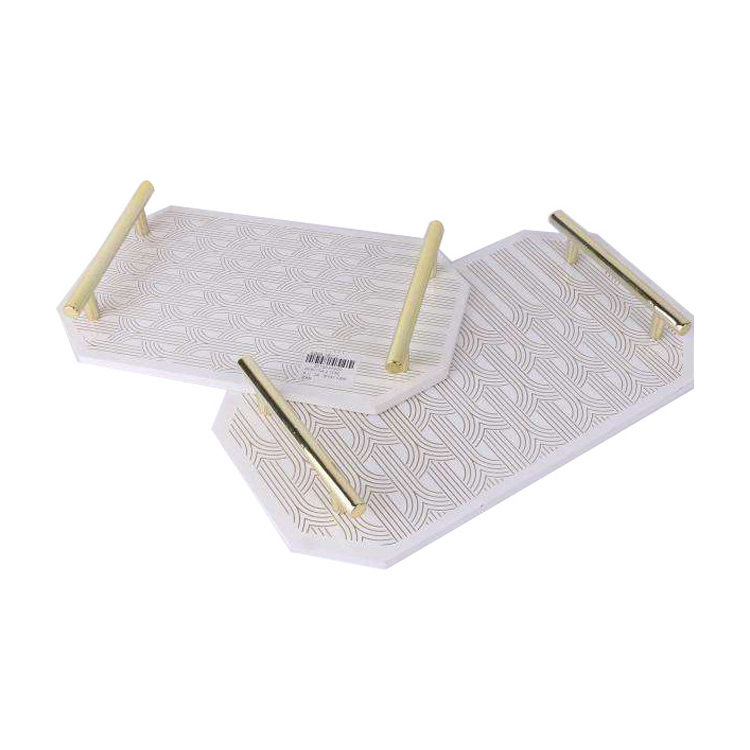 K&B cheap wholesale high quality hot modern wood tray gold metal handle