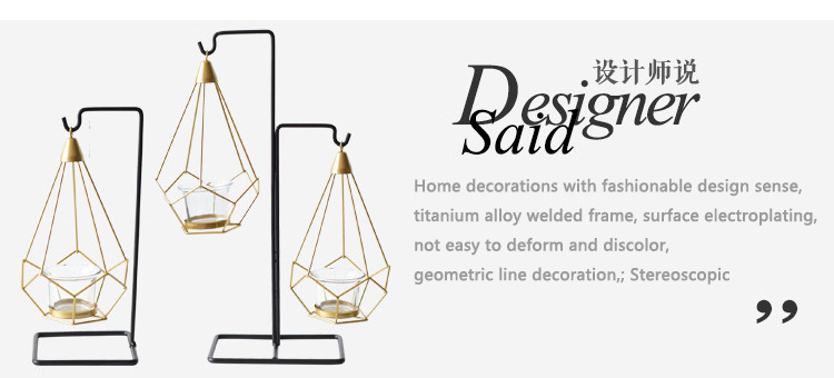 K&B simple design multifunctional gold home decoration ornaments metal iron wall hanging geometric candle holder