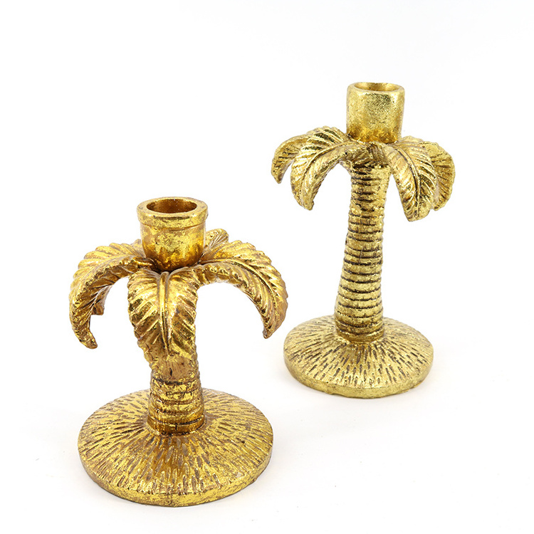 hot selling modern lucky large ornamental palm tree shape gold candleholder