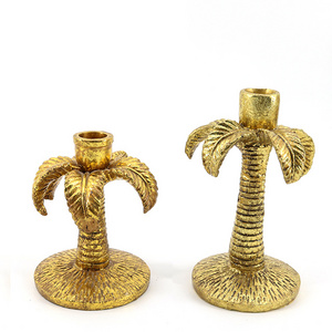 hot selling modern lucky large ornamental palm tree shape gold candleholder