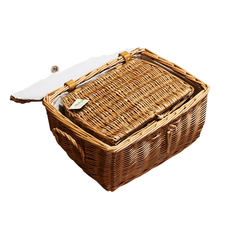 wholesale hot sale custom new design handmade cheap natural rattan wicker picnic basket set storage baskets with handle