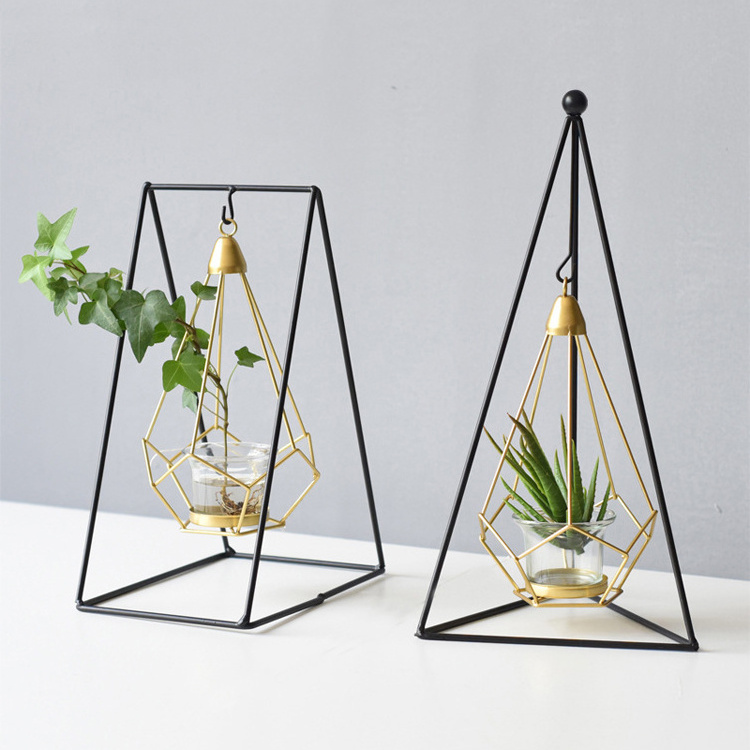 K&B simple design multifunctional gold home decoration ornaments metal iron wall hanging geometric candle holder