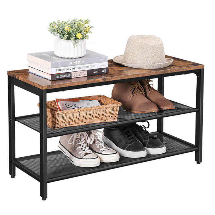 K&B 3-tier metal frame shoes organizer rack with seat shoe rack stand for entryways