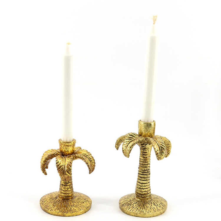 hot selling modern lucky large ornamental palm tree shape gold candleholder