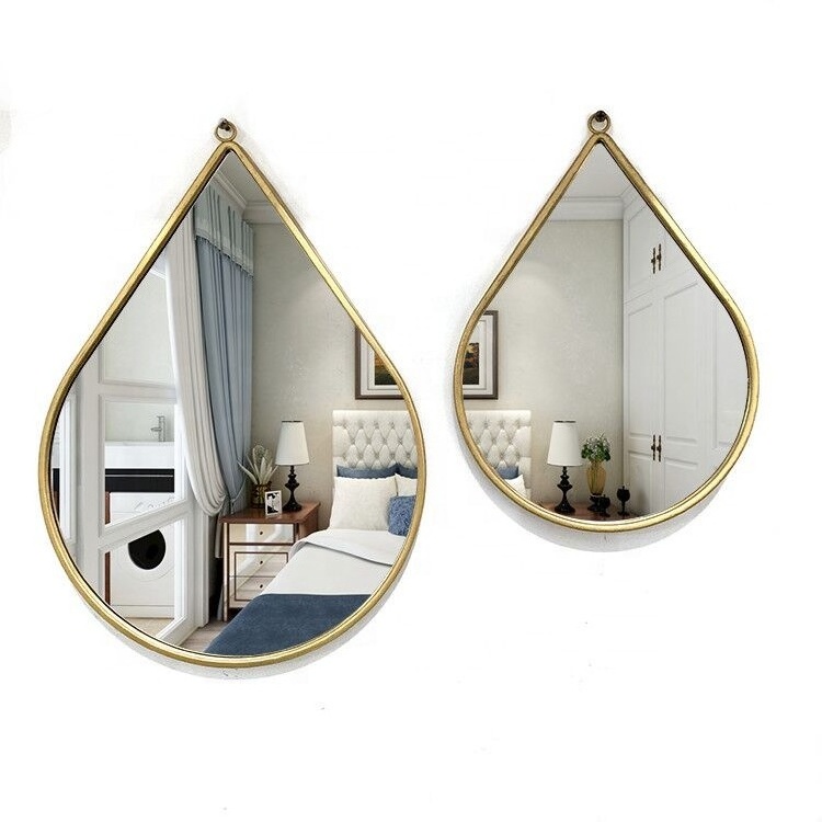 K&B antique decorative water drop shape gold iron frame wall makeup mirror for home decor