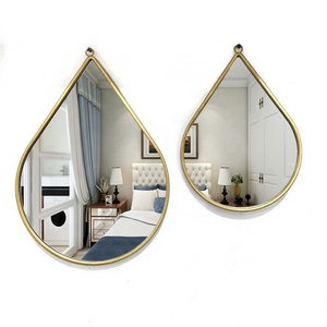 K&B antique decorative water drop shape gold iron frame wall makeup mirror for home decor