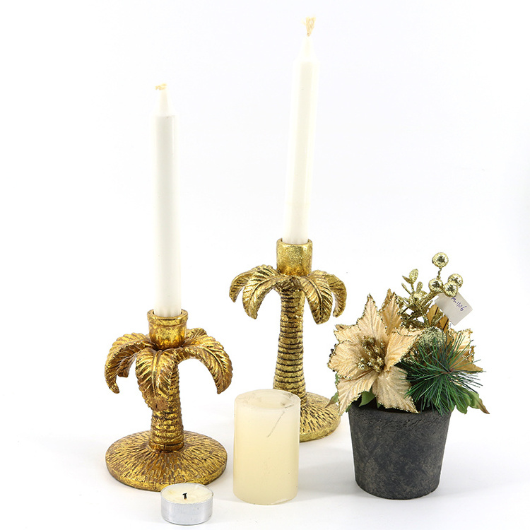 hot selling modern lucky large ornamental palm tree shape gold candleholder