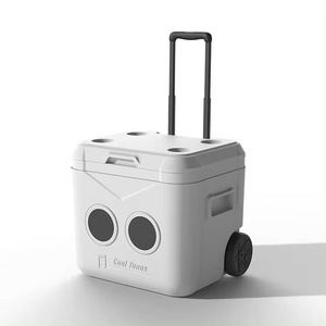 New Arrival KBKS 52L Fashion Convenient White Outdoor Camping Speaker Multifunction Cooler Box With Wheel and Handel