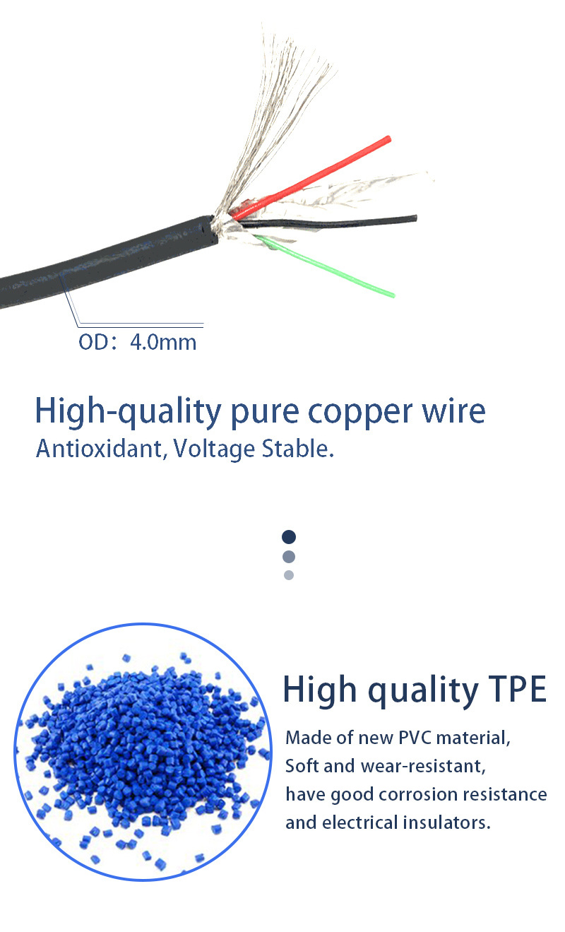 AWM 2725 vw1 24awg + 28awg TPE 4 core shielding usb data wire Aluminum Foil Twisted Pair usb Double Shielded Cables