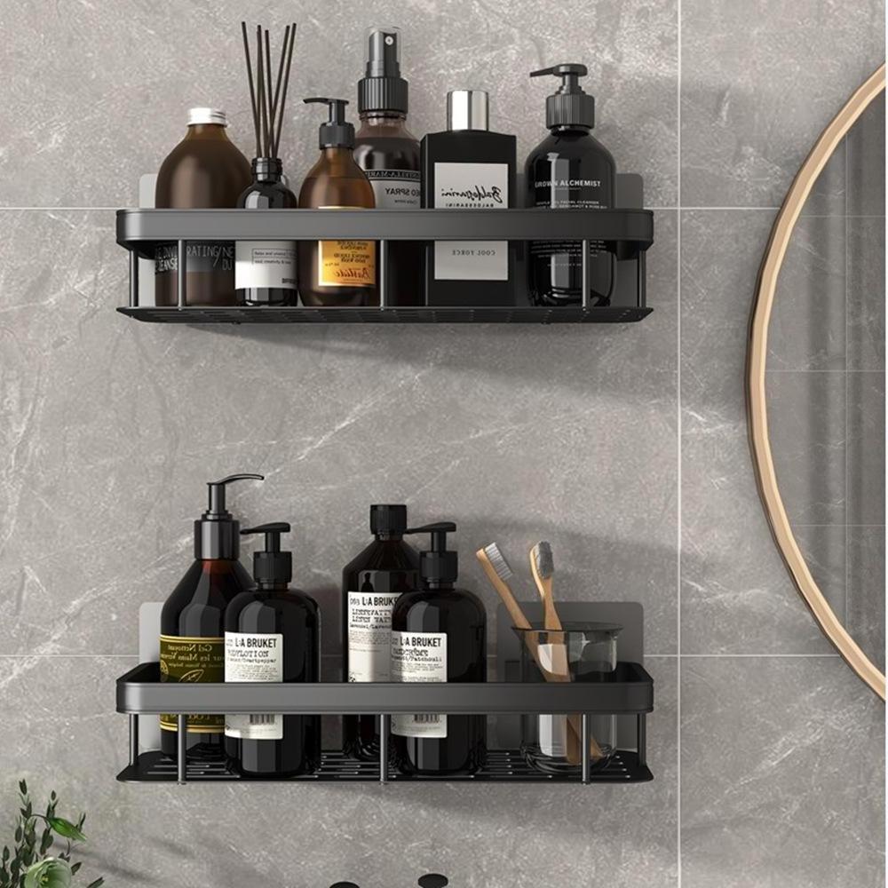 Wall Mounted Adhesive Shower Black Bathroom Organizer for Bathroom shower shelf without drilling square