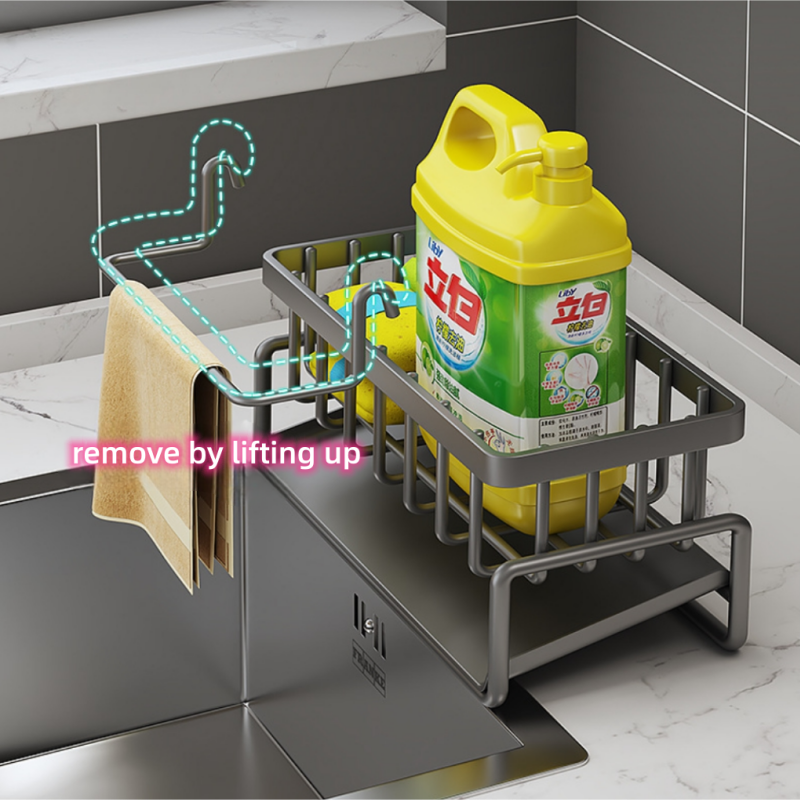 Single-Tier Metal Kitchen Storage Rack for Sink Cloth Faucet Dishwasher Detergent Featuring Steel Wire Ball Storage for Sundries