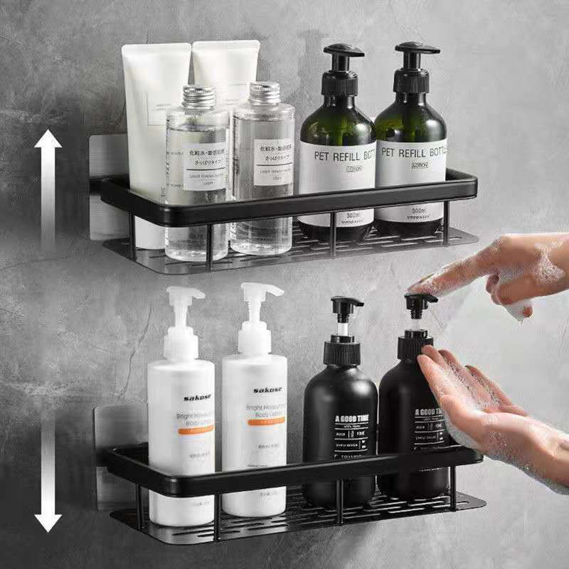 Wall Mounted Adhesive Shower Black Bathroom Organizer for Bathroom shower shelf without drilling square