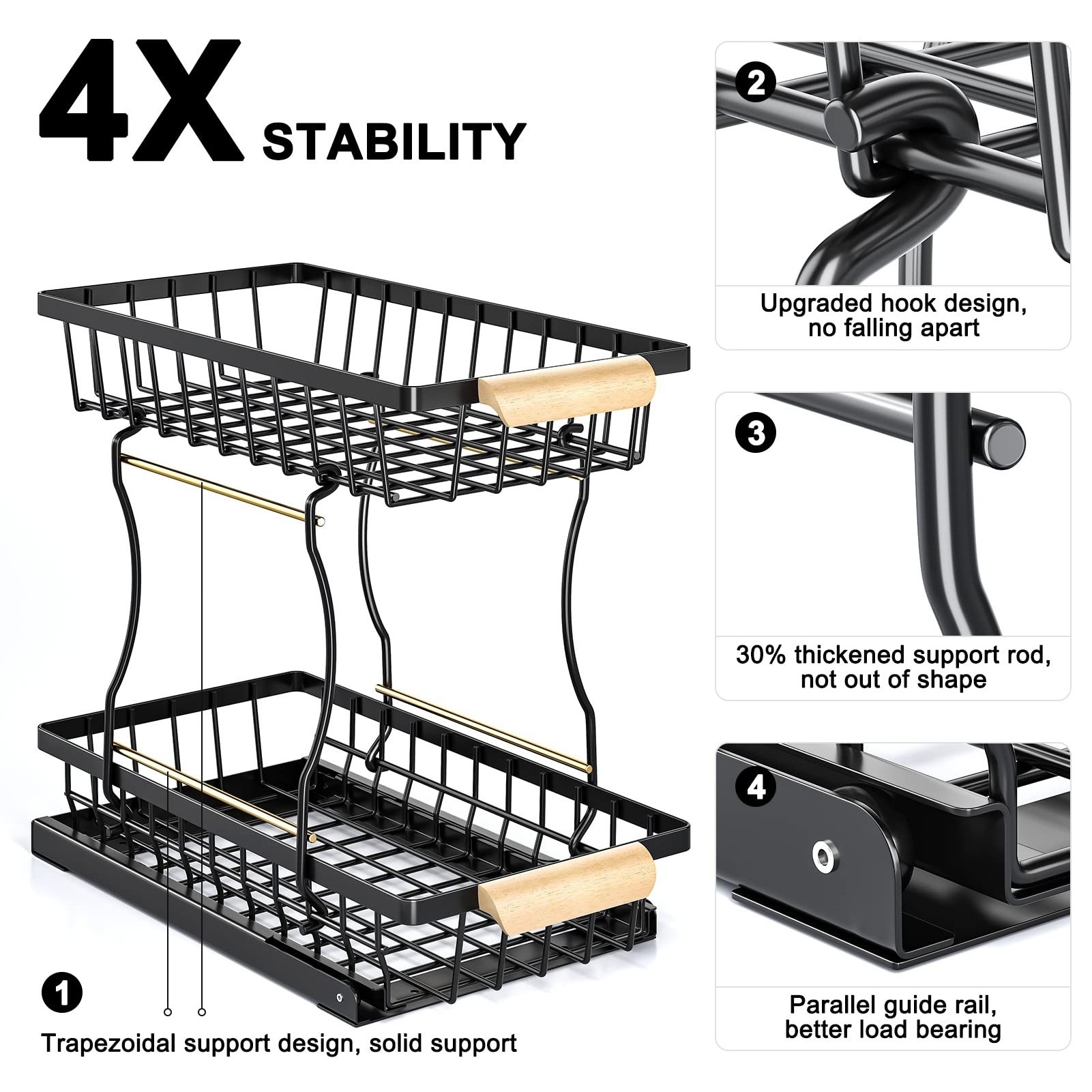 Multi-Functional Double-Tier Metal Sorting Storage Rack Pull-Out Seasoning Rack for Kitchen Sink Storage Under-Sink Organization