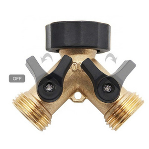 Kaibeili type 3/4" Solid Brass Garden Hose Splitter 2 Way Tap Heavy-Duty Connector Adapter y Valve 1 Pack