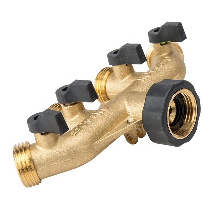 Zhejiang Kaibeili forged copper multi-outletgarden hose shut-off 4-way ball valve